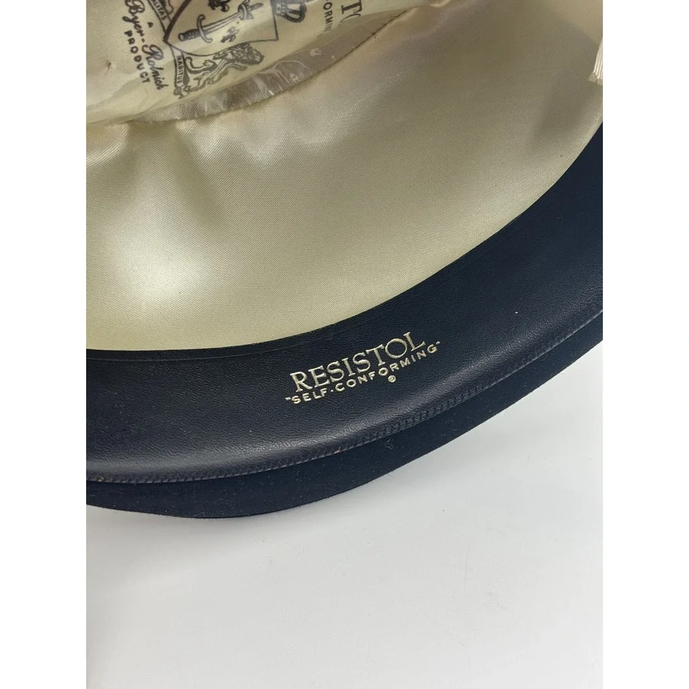 Resistol Fedora Hat Black Felt with Red Feather Size 7 1/4 Self-Conforming